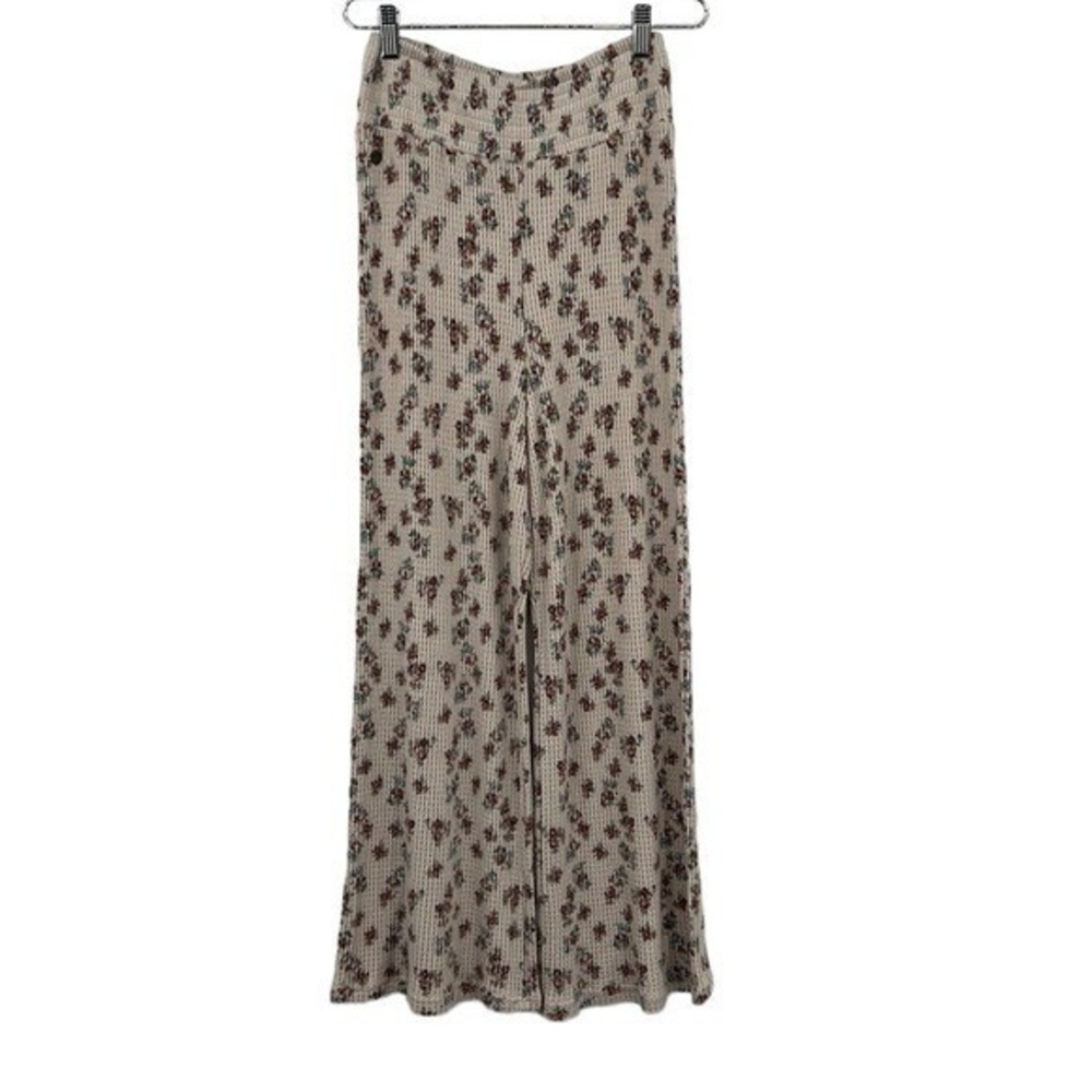 Fade By Bke Pants Womens Medium Cream Floral Waffle Knit Wide Leg‎ Pull On